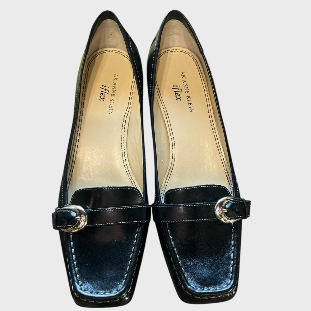Anne Klein iFlex Black Leather Square Toe Pumps Size 8.5